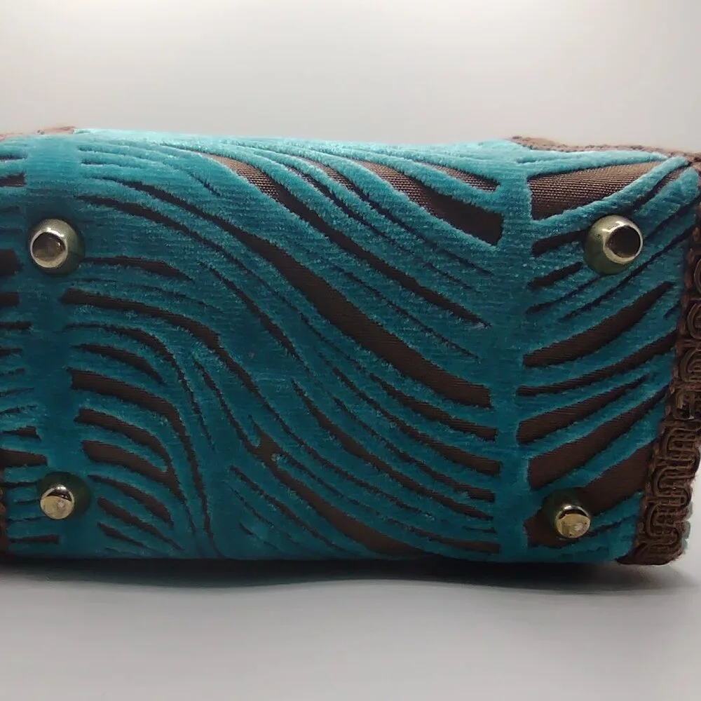 NWOT Plush Handbag Artisan-Made Turquoise/Brown w/Beads by Not Sisters Too - Picture 8 of 9